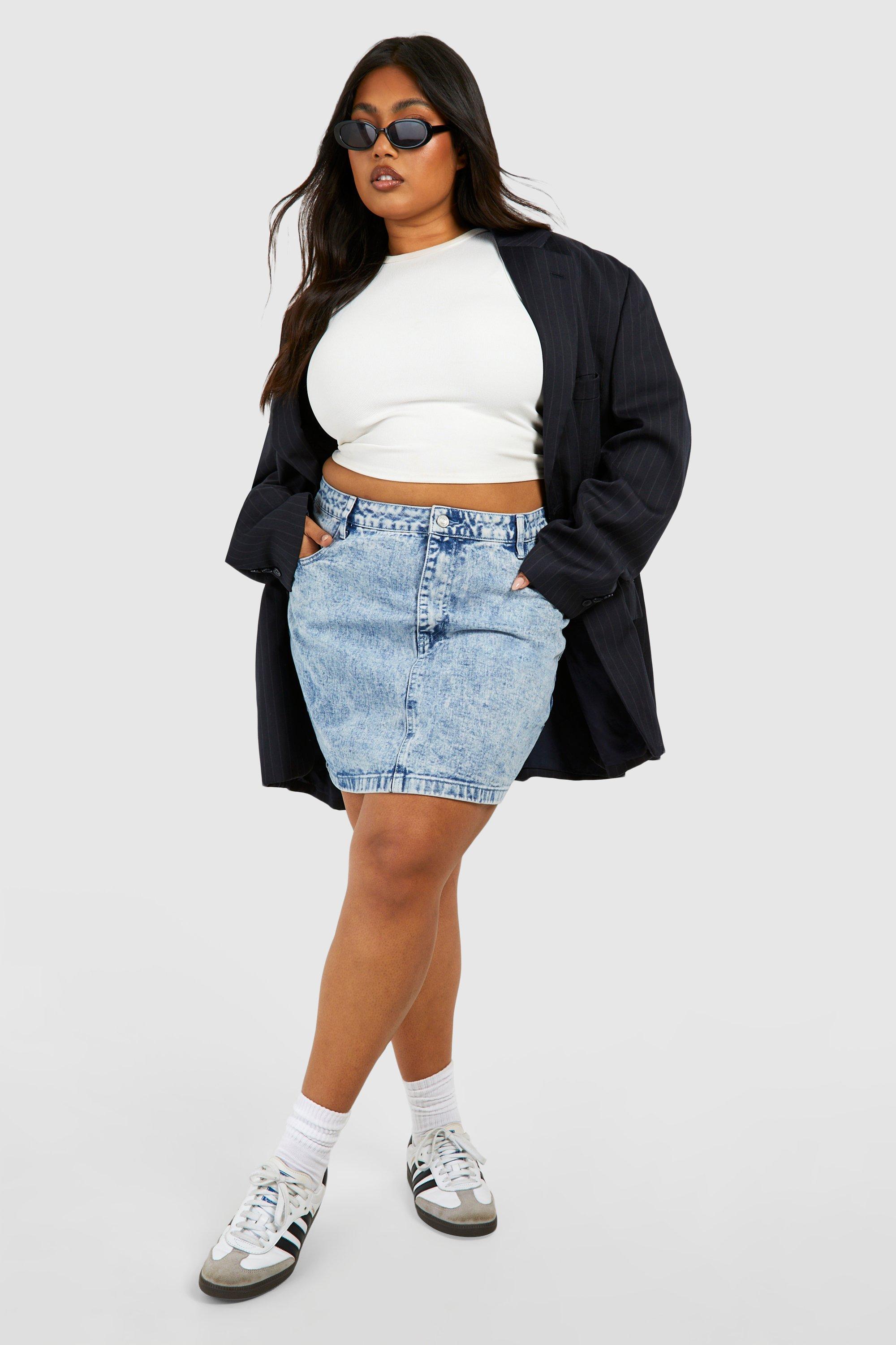 Plus Acid Wash Denim Skirt | boohoo USA